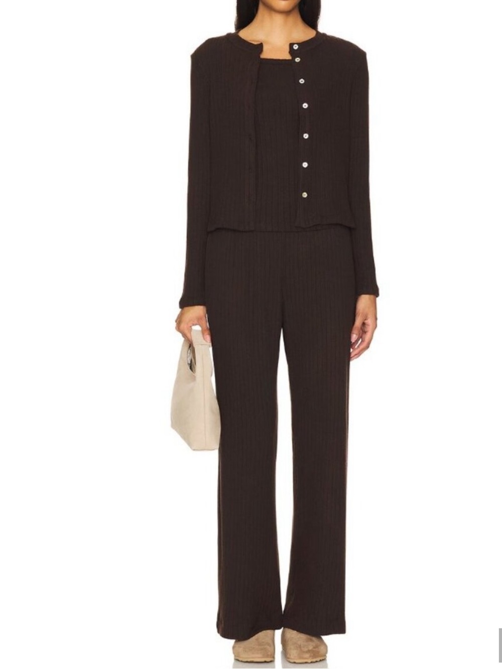 DONNI. the sweater Ribbed Pants in espresso dark brown